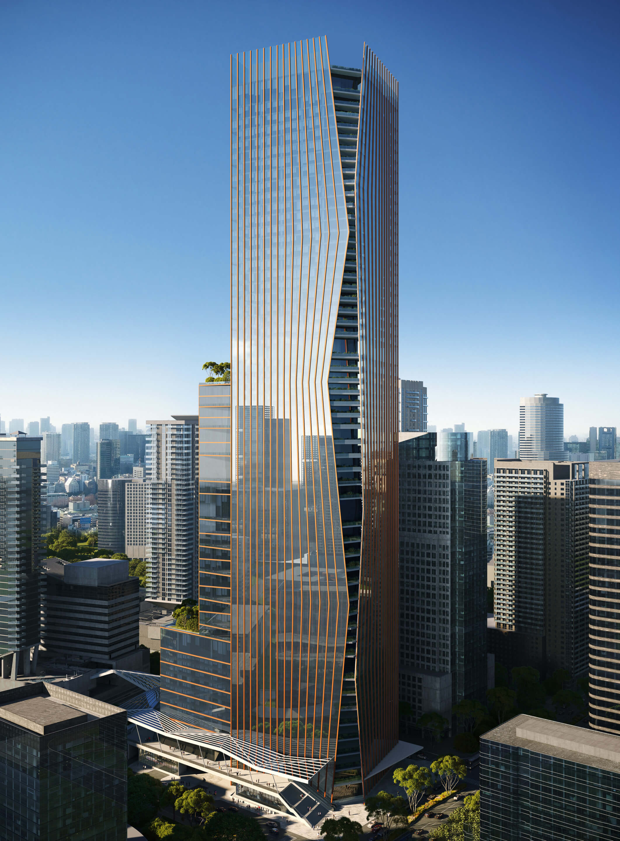 exterior rendering of a supertall skyscraper