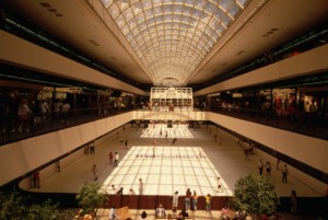 large skylight over a shopping space
