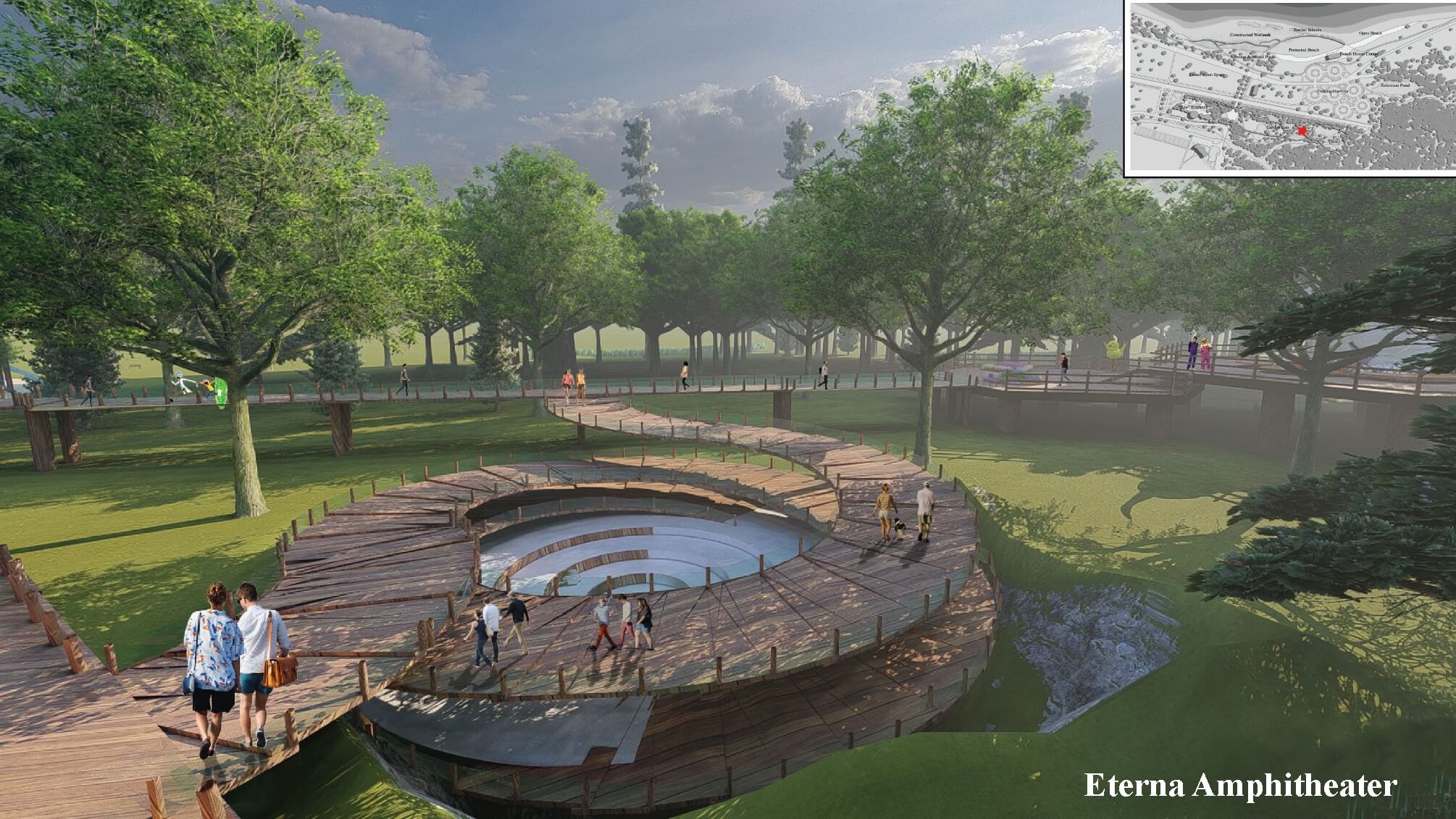 rendering of a sunken outdoor amphitheater