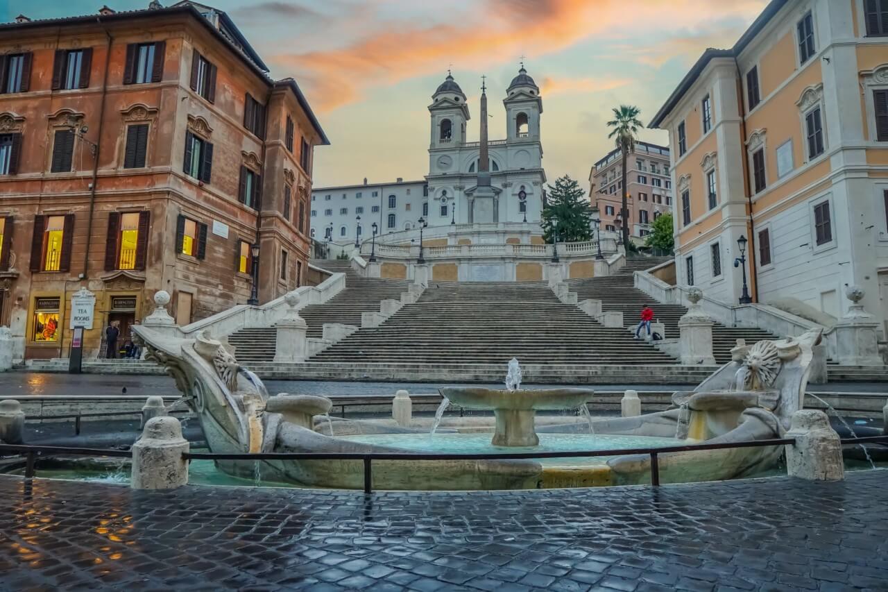 the spanish steps in rome pictured at sunset