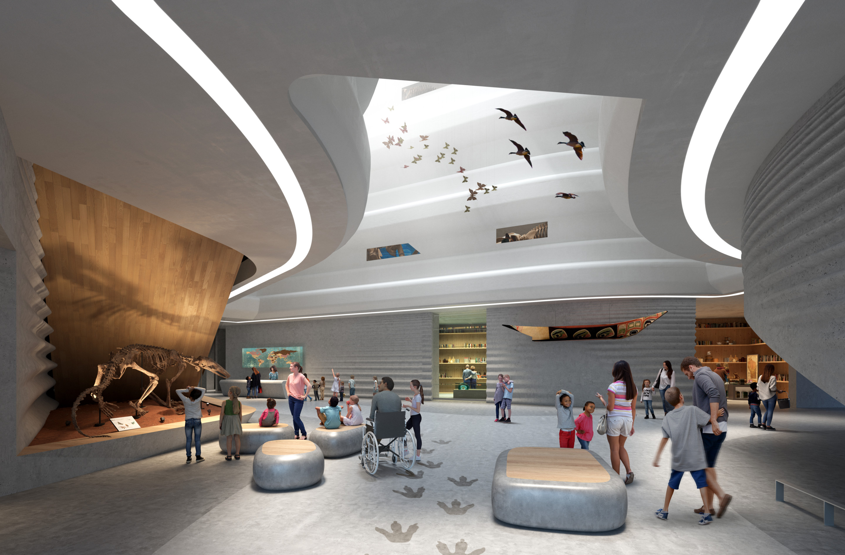 rendering of a gallery in a natural history museum