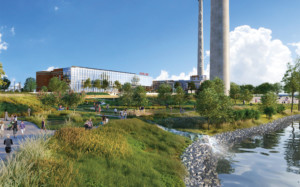 rendering of a park at a power plant site