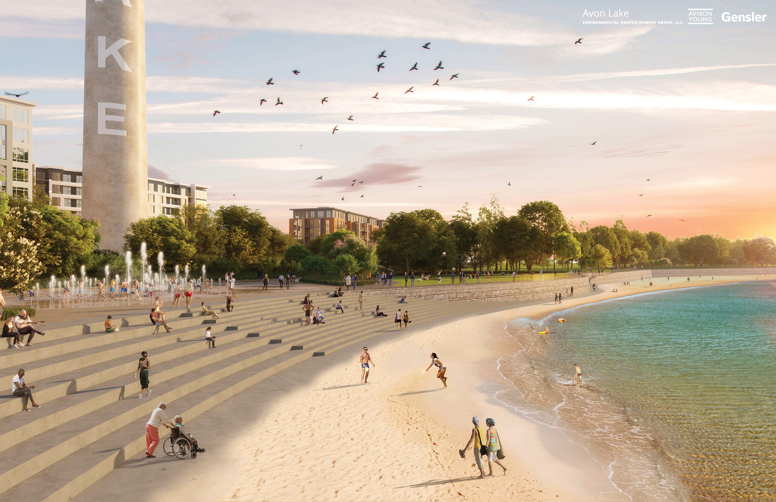 rendering of a beachfront area near a power plant