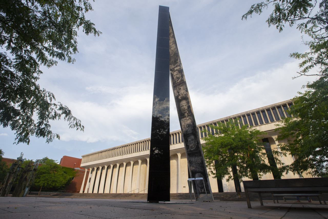 a sculptural installation outside a building at princeton university