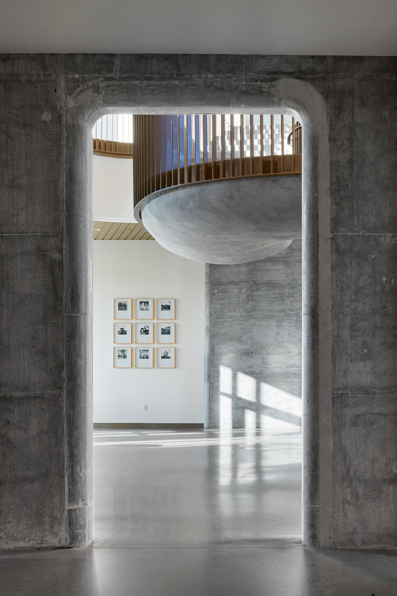interior of a concrete office building