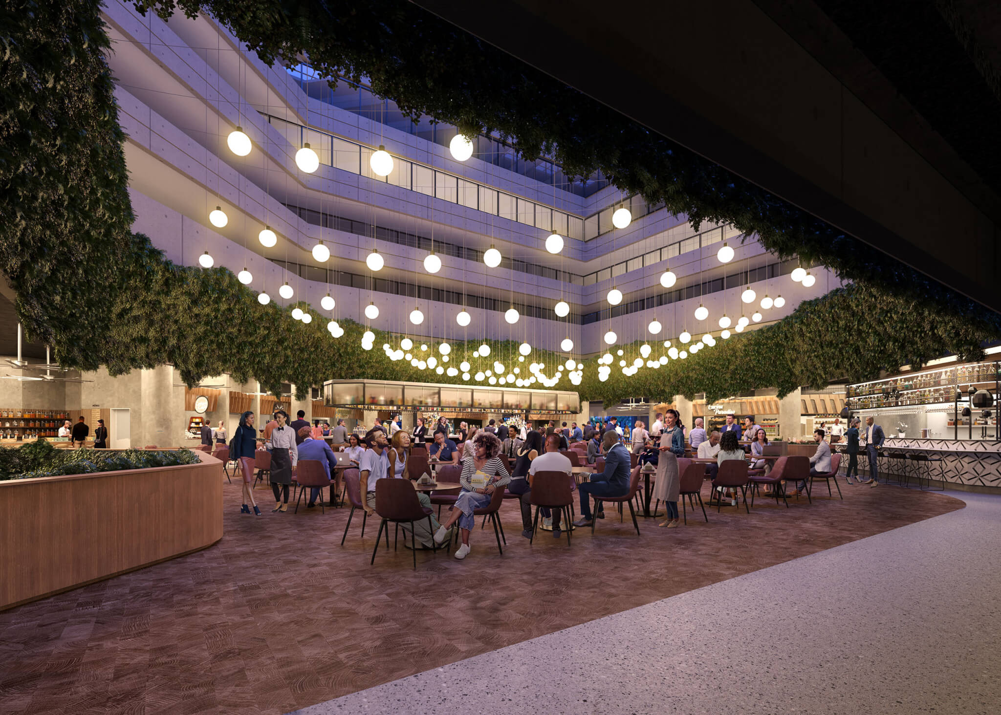 rendering of a food hall