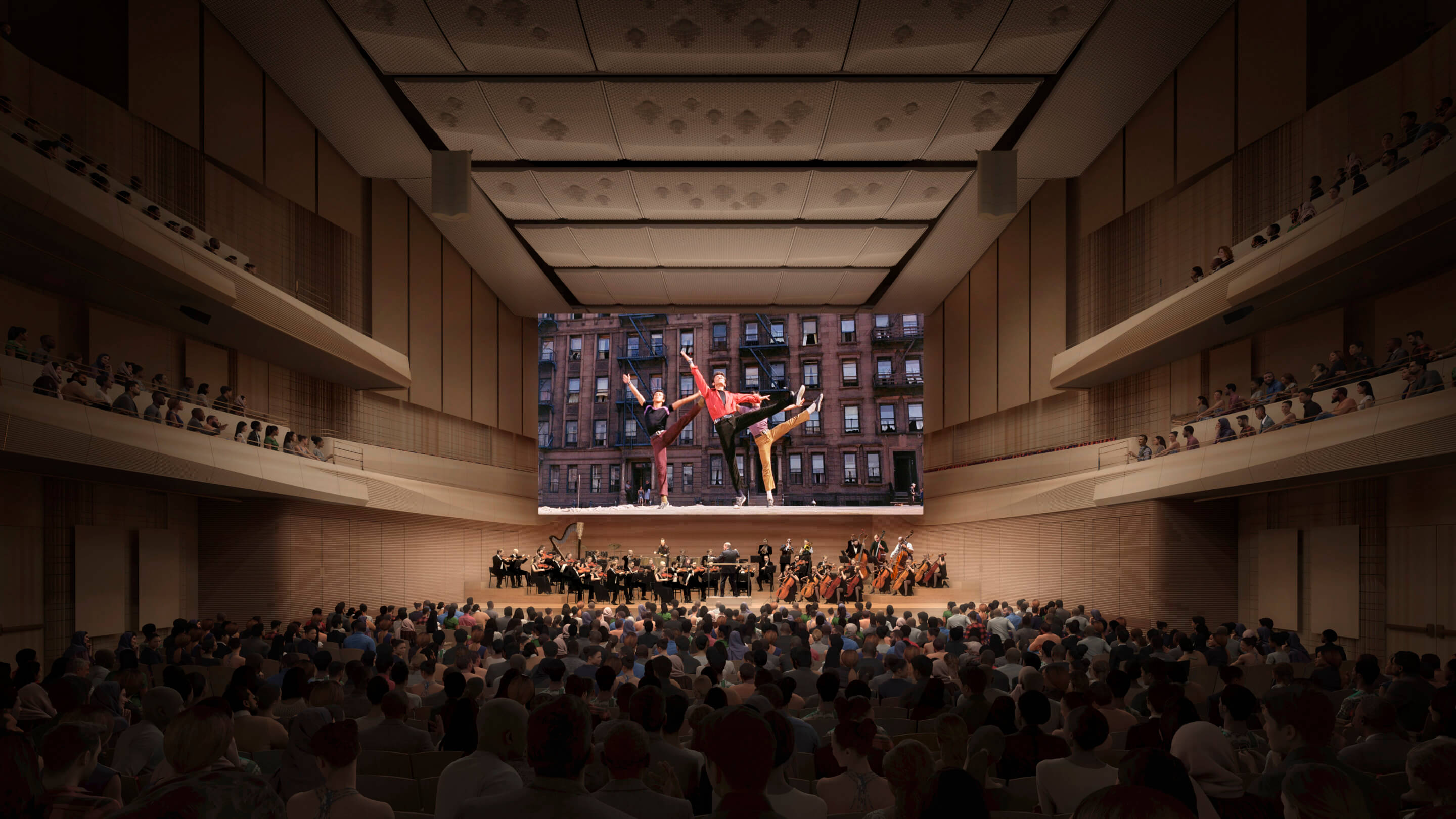 a film screen in a concert hall