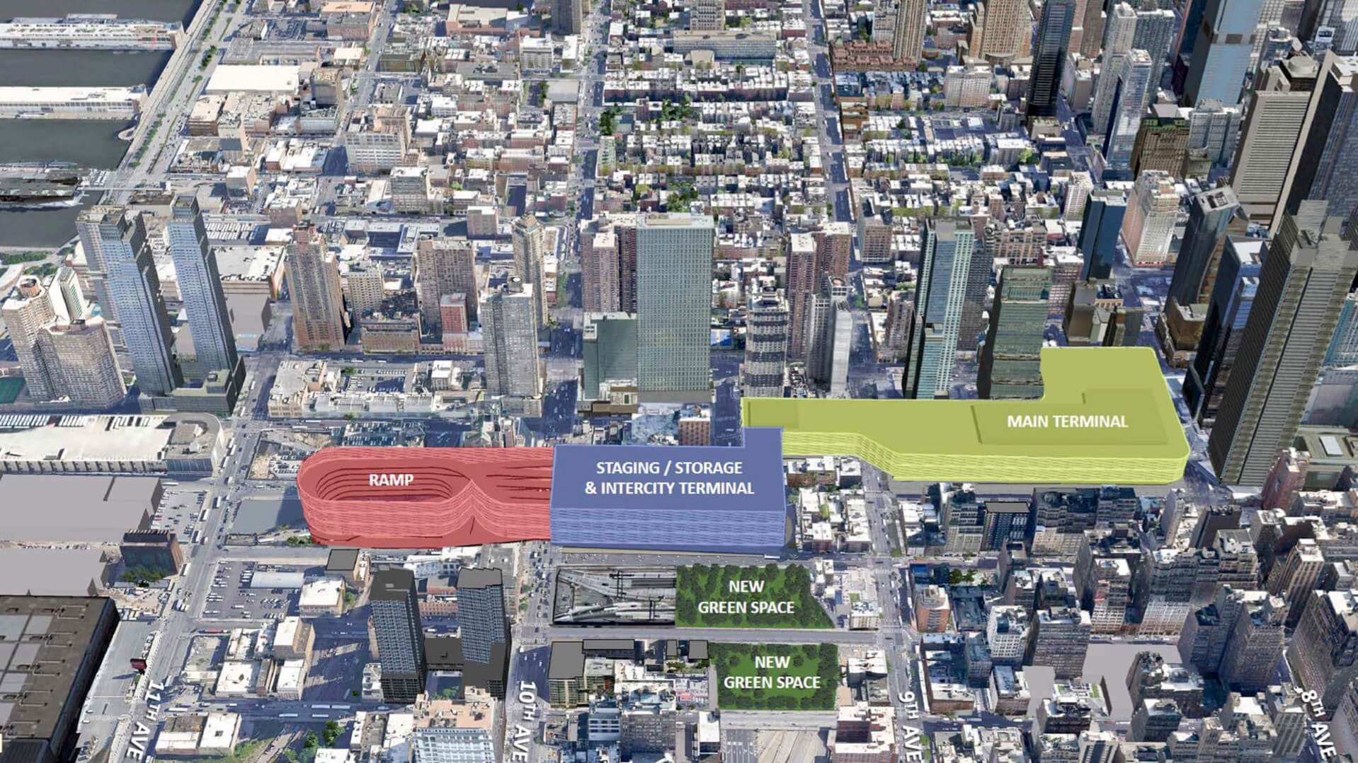 overview of planned bus terminal in manhattan