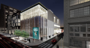 exterior rendering of a cultural building in philadelphia night