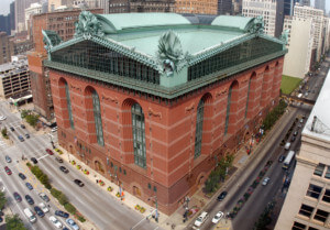 overhead view of a historic library building in chicago