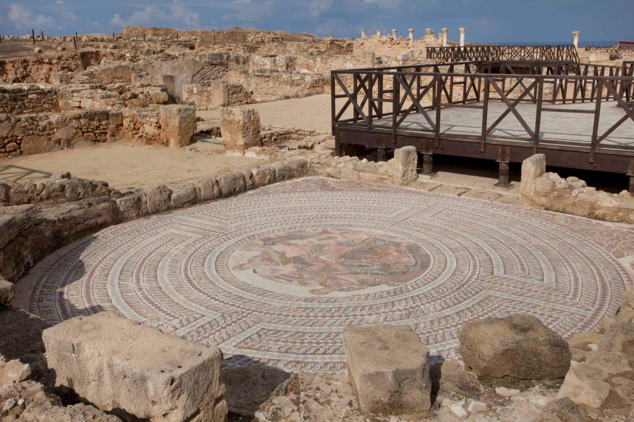 a large circular mosaic at an archaeological site in cyprus