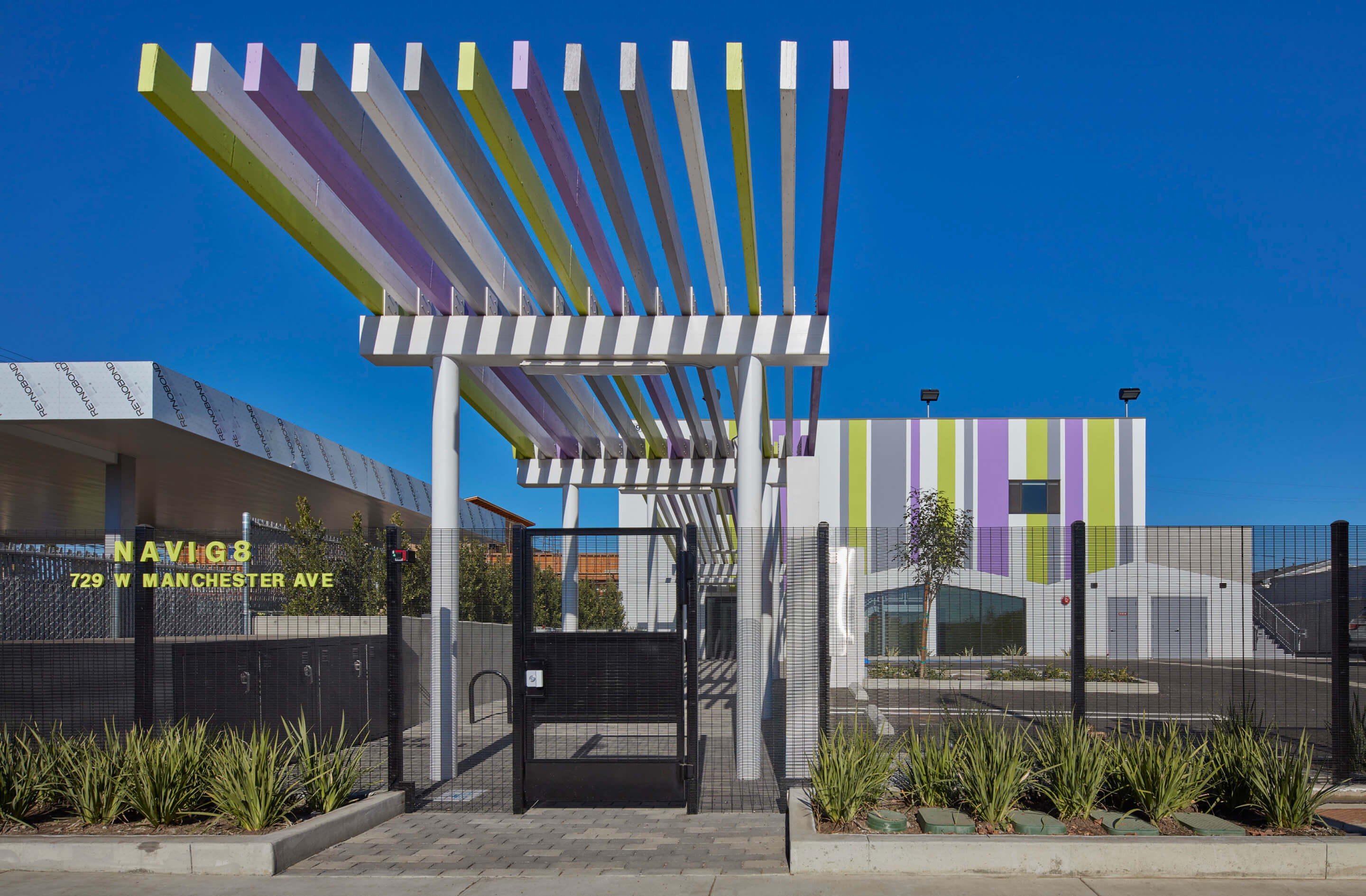 colorful entrance to a supportive housing community in los angeles