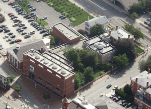 overhead view of a museum campus in portland, maine