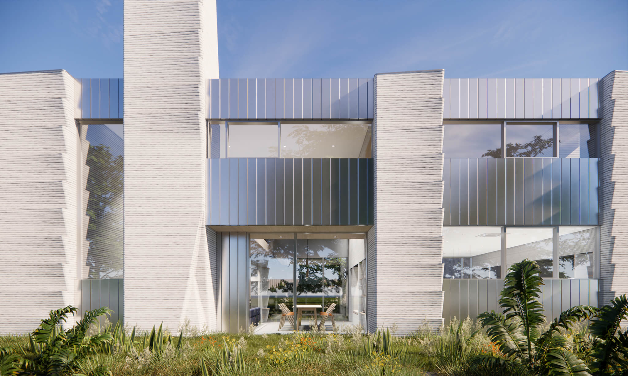 rendering of a two-story 3d-printed home