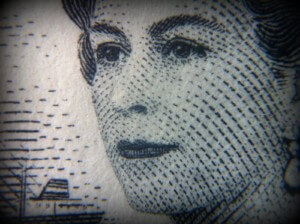 close-up of a stamp with queen elizabeth's face