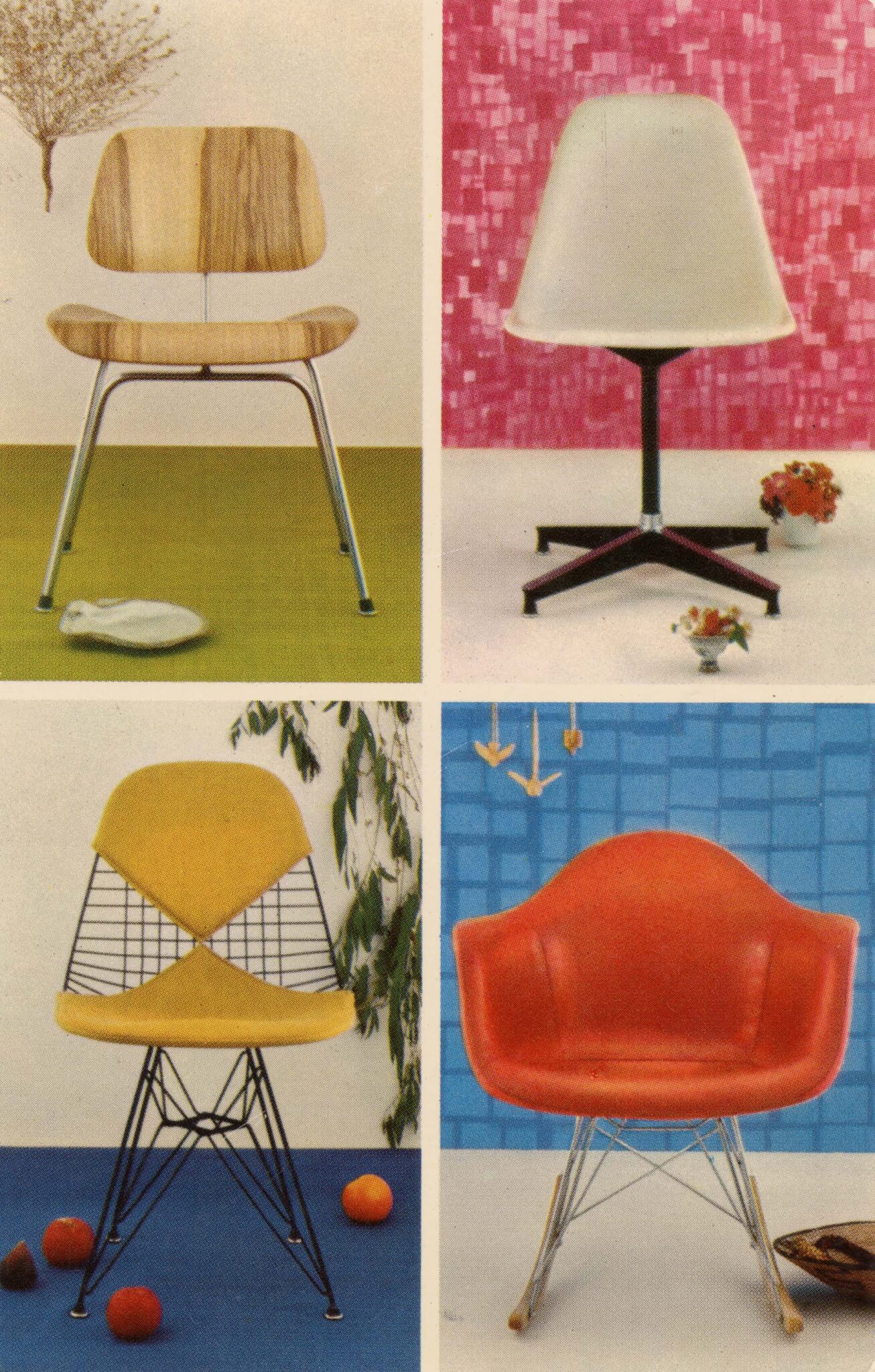 postcard with four chair designs