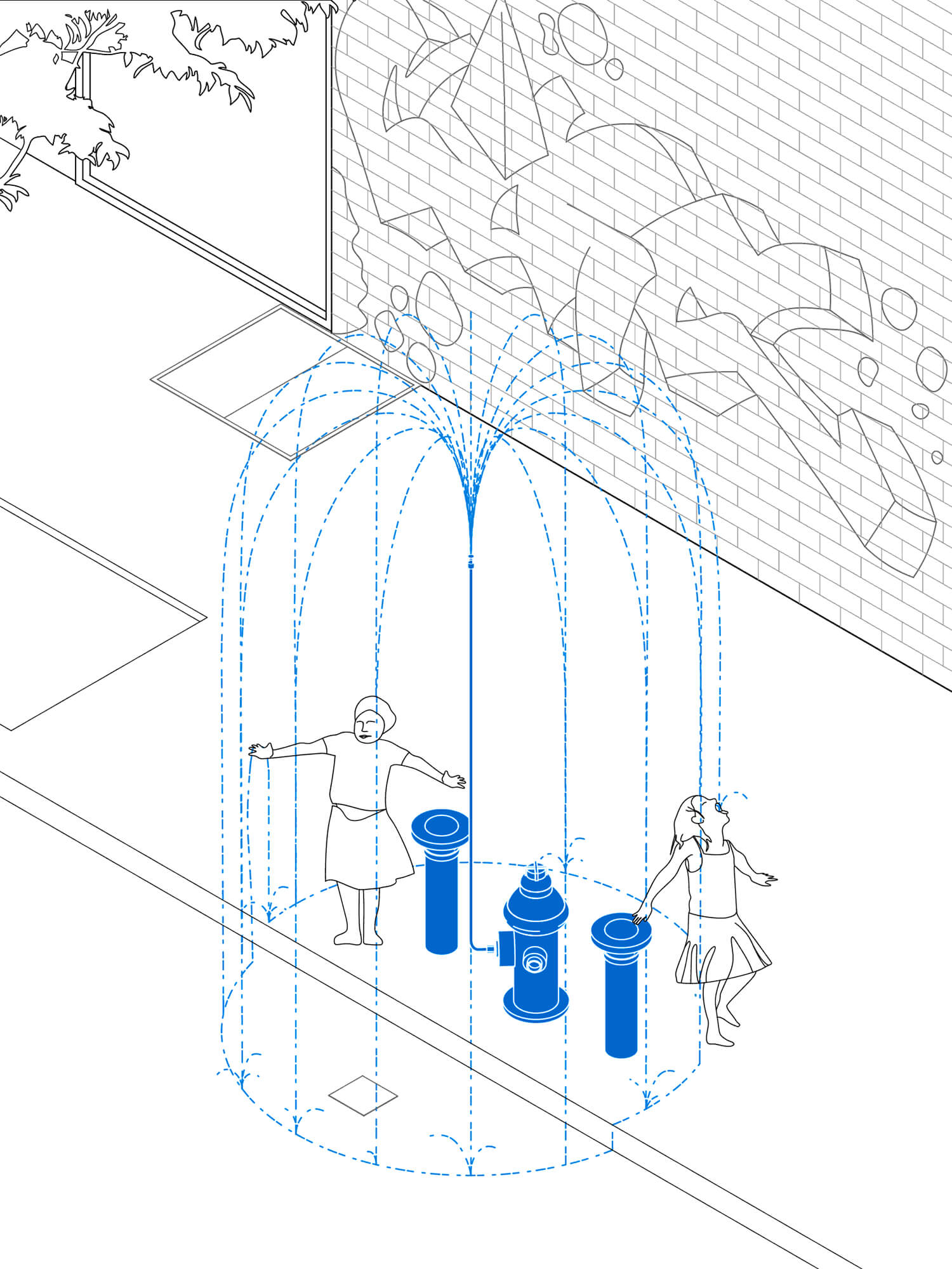 drawing of sprinkler system attached to fire-hydrant 