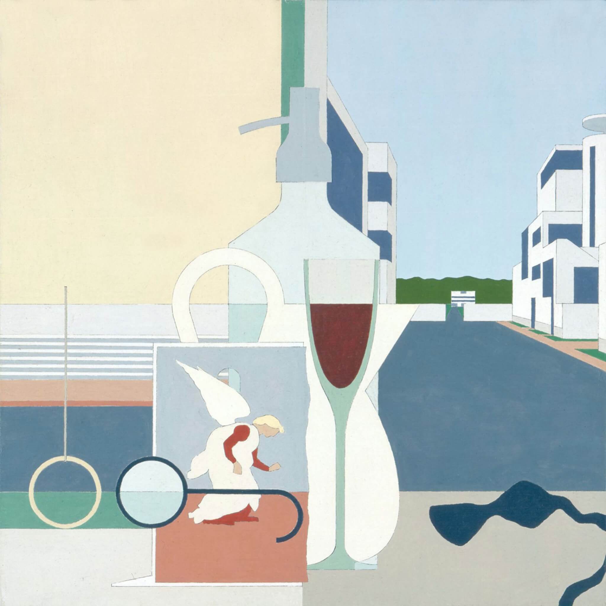 anthony ames painting with objects and buildings and court