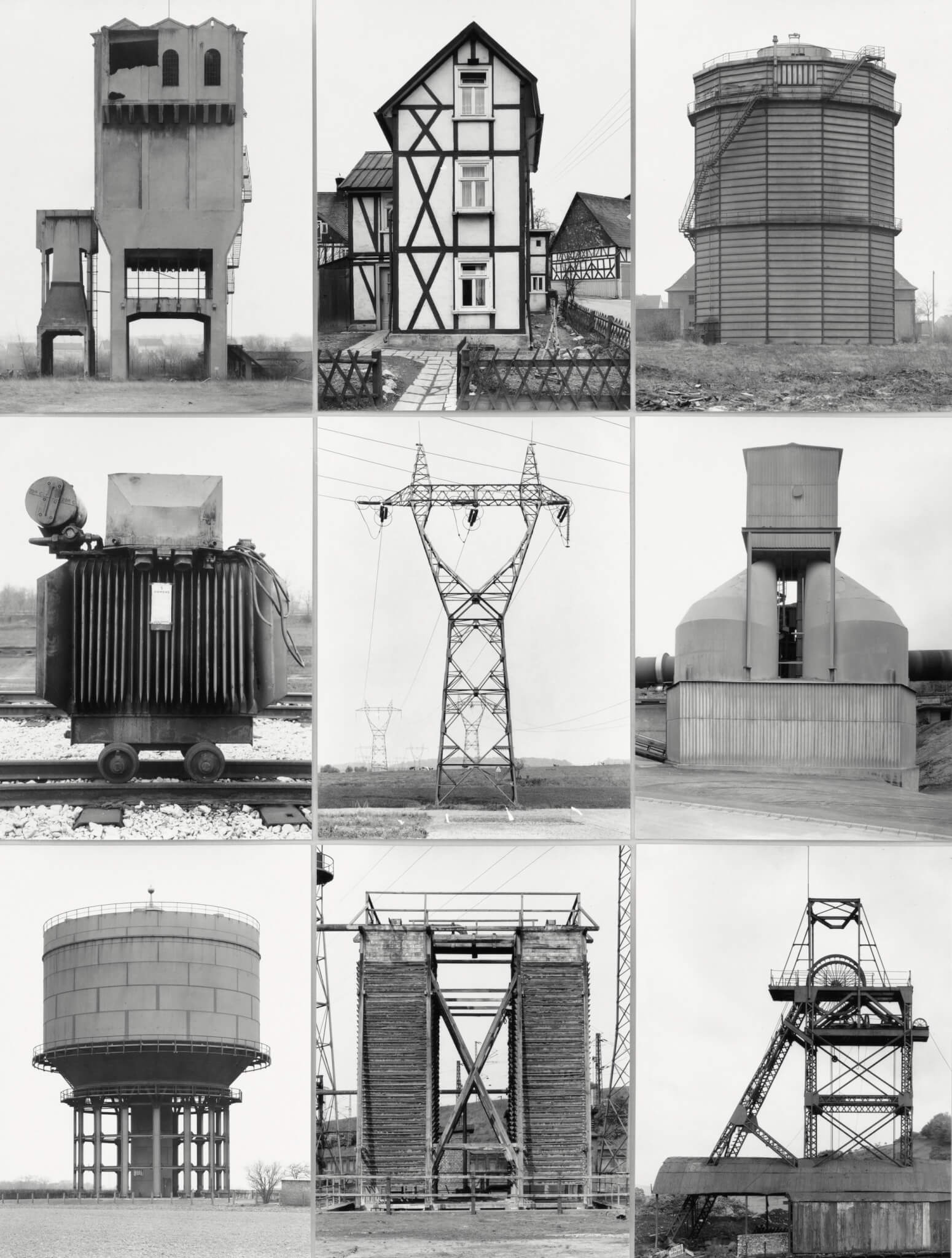 B&W photographic of different industrial structures