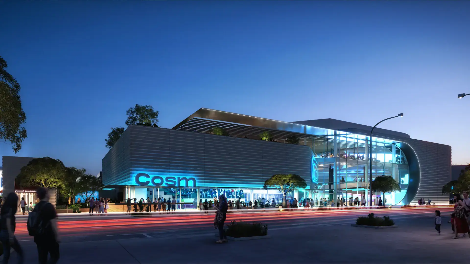 nighttime rendering of an entertainment venue