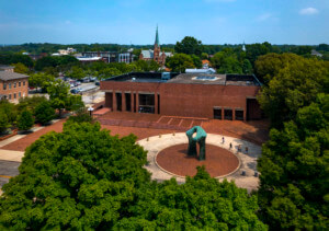 aerial view of a public library campus