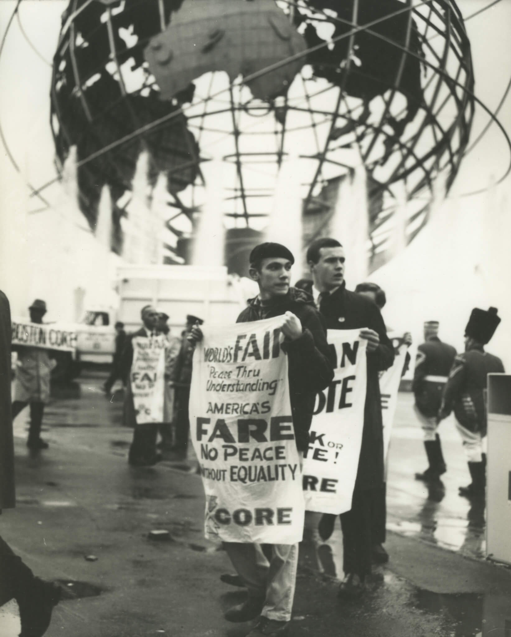 archival photo of protestors at the 1964 world's fair
