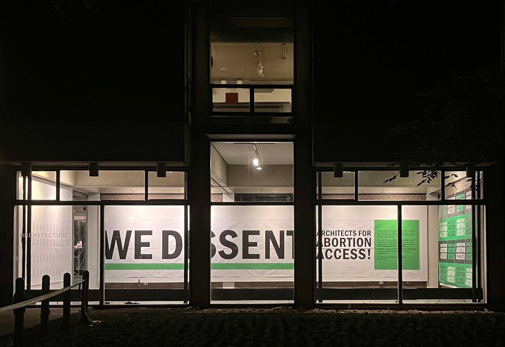 view of exhibition signage at night