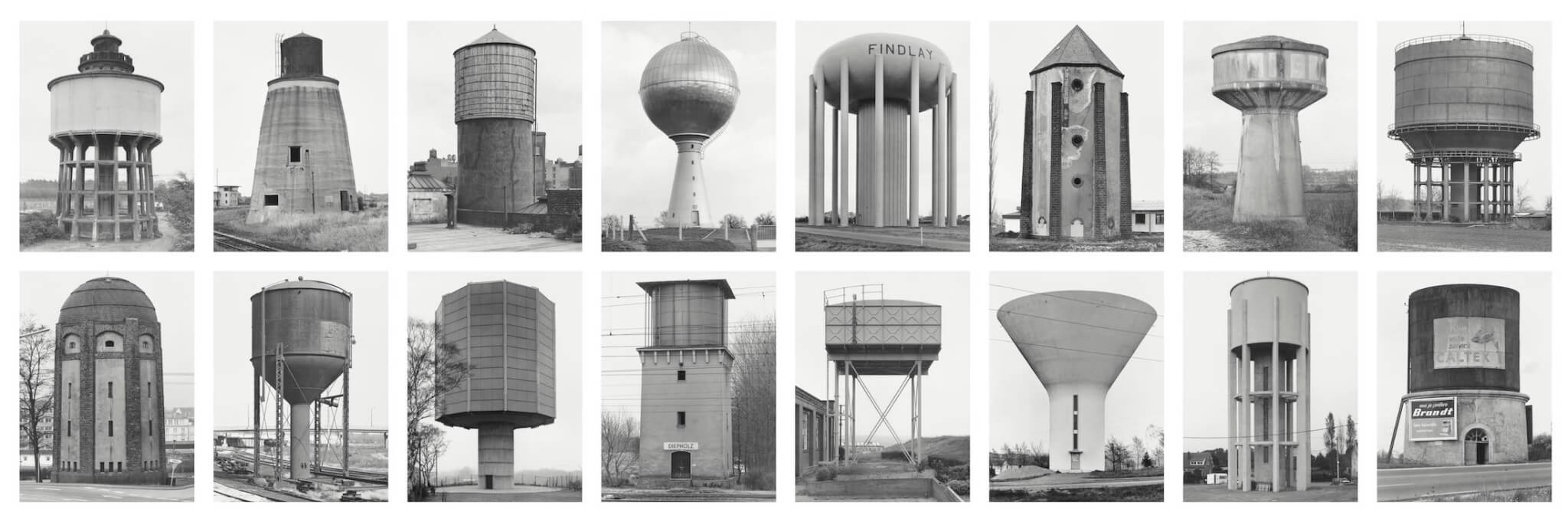 B&W photo of different water towers