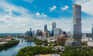 rendering of a large tower on the austin skyline