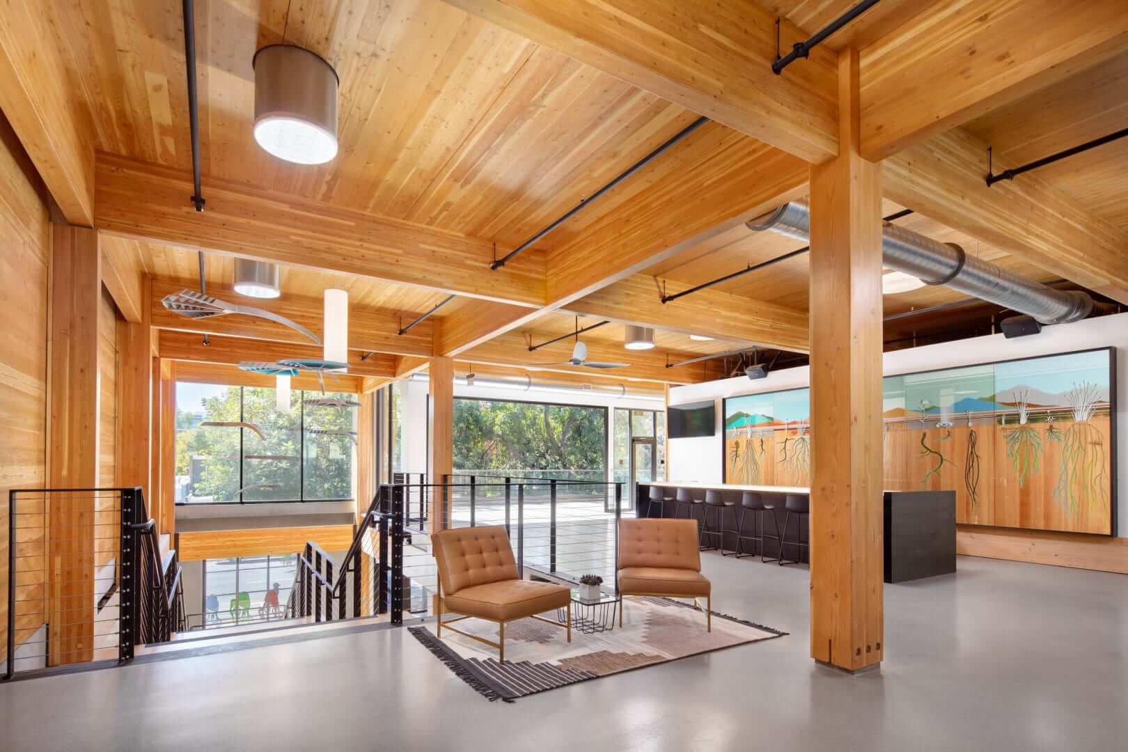 timber-framed interior of an office