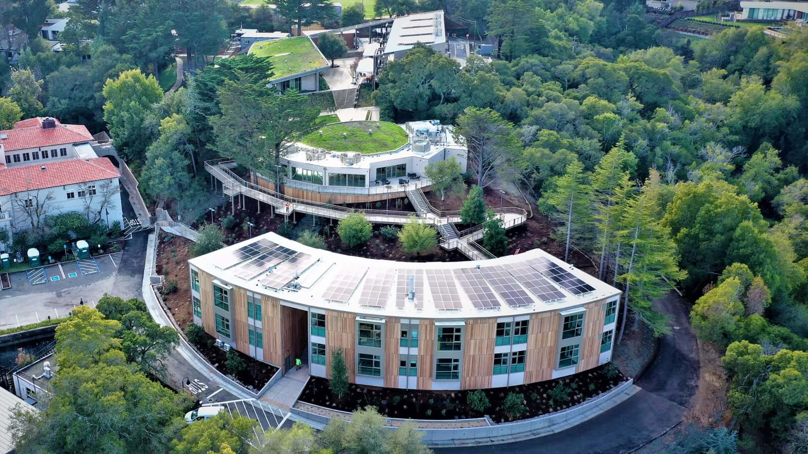 aerial view of an academic science and environmental center