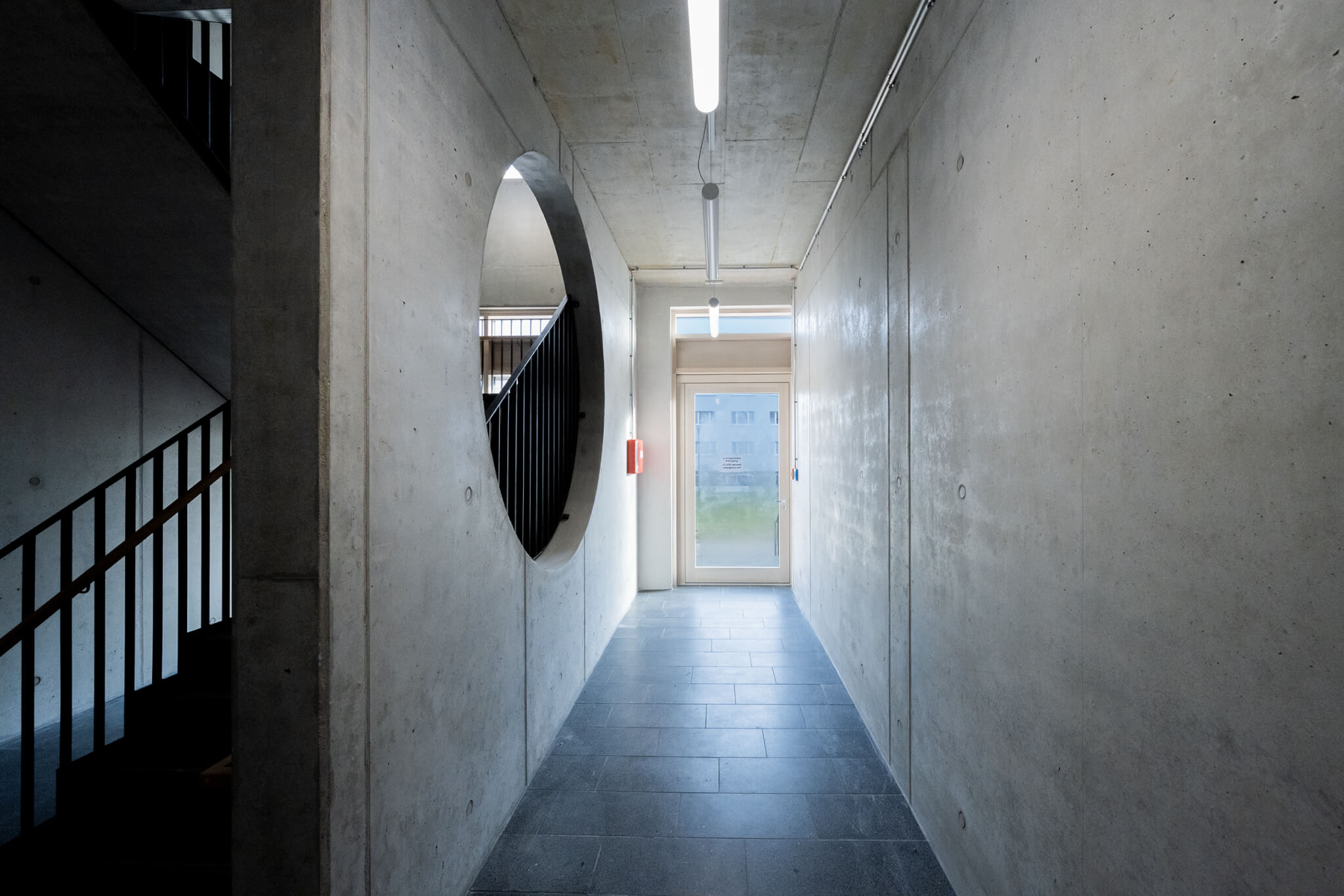 concrete hallway in an academic building