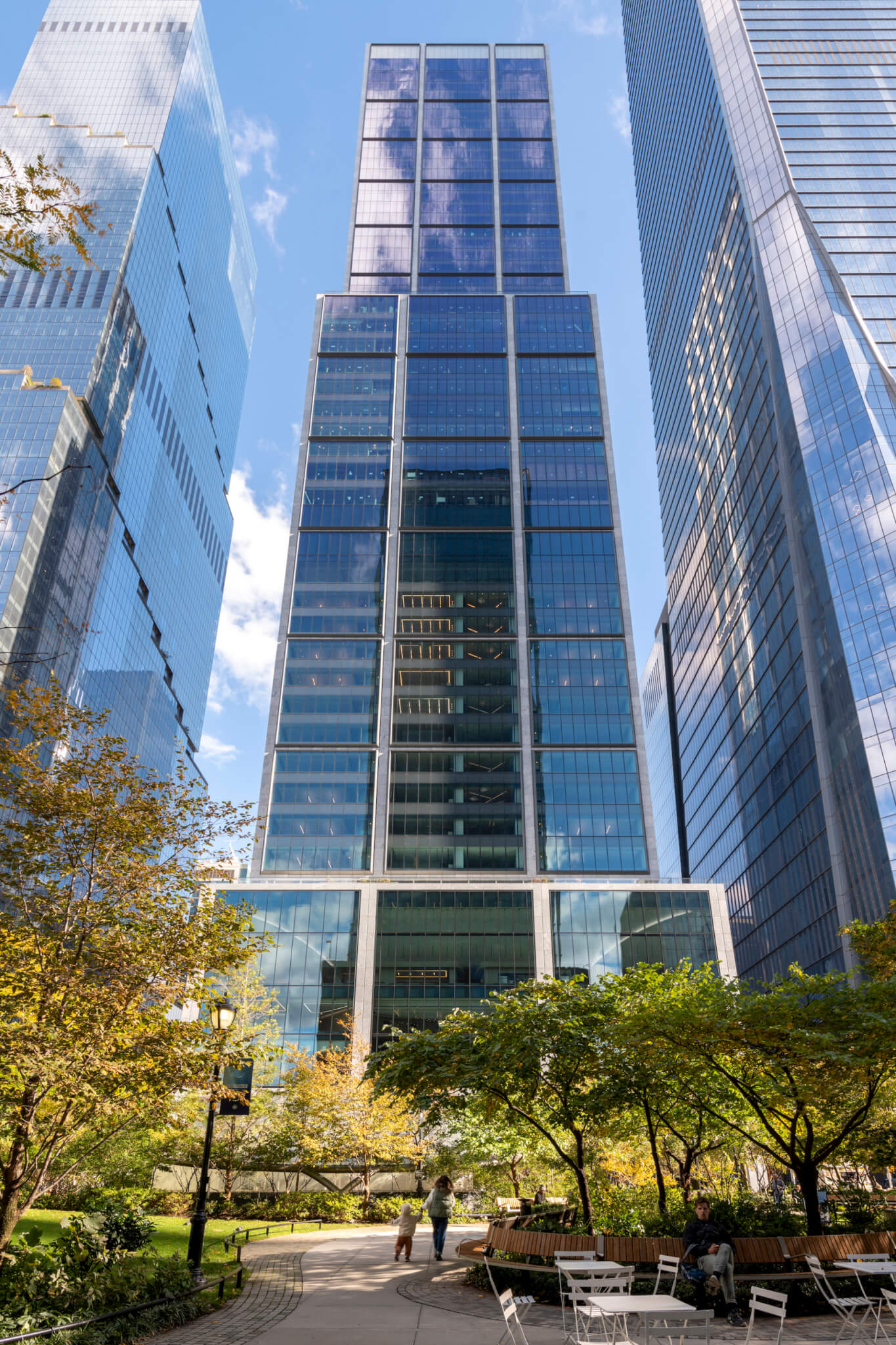 exterior view of a glass-clad supertall tower