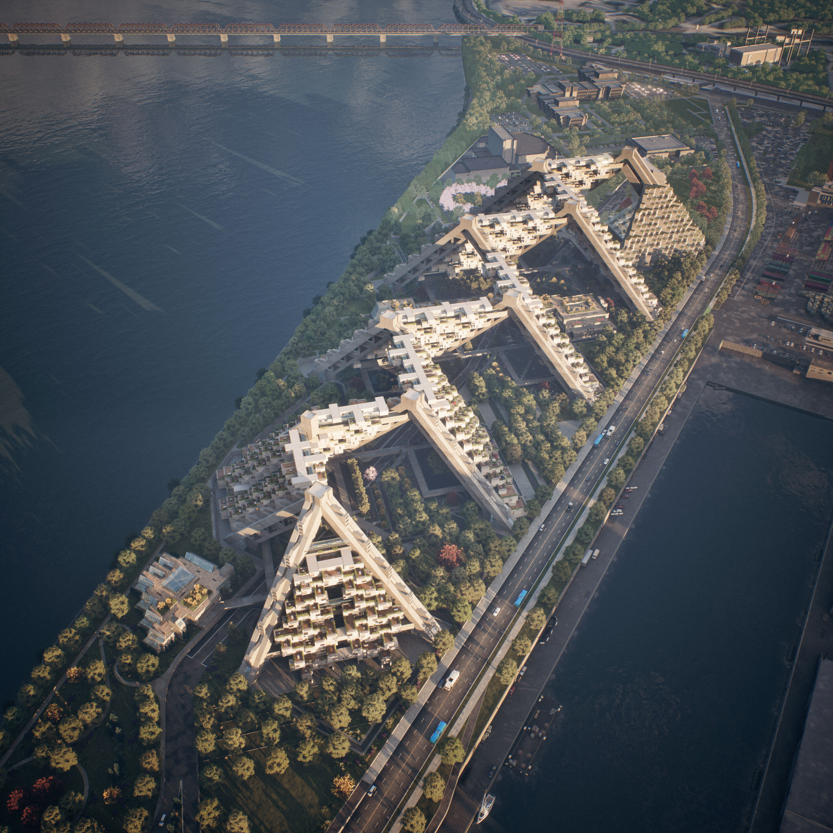 Digital model of a housing complex, birds eye view