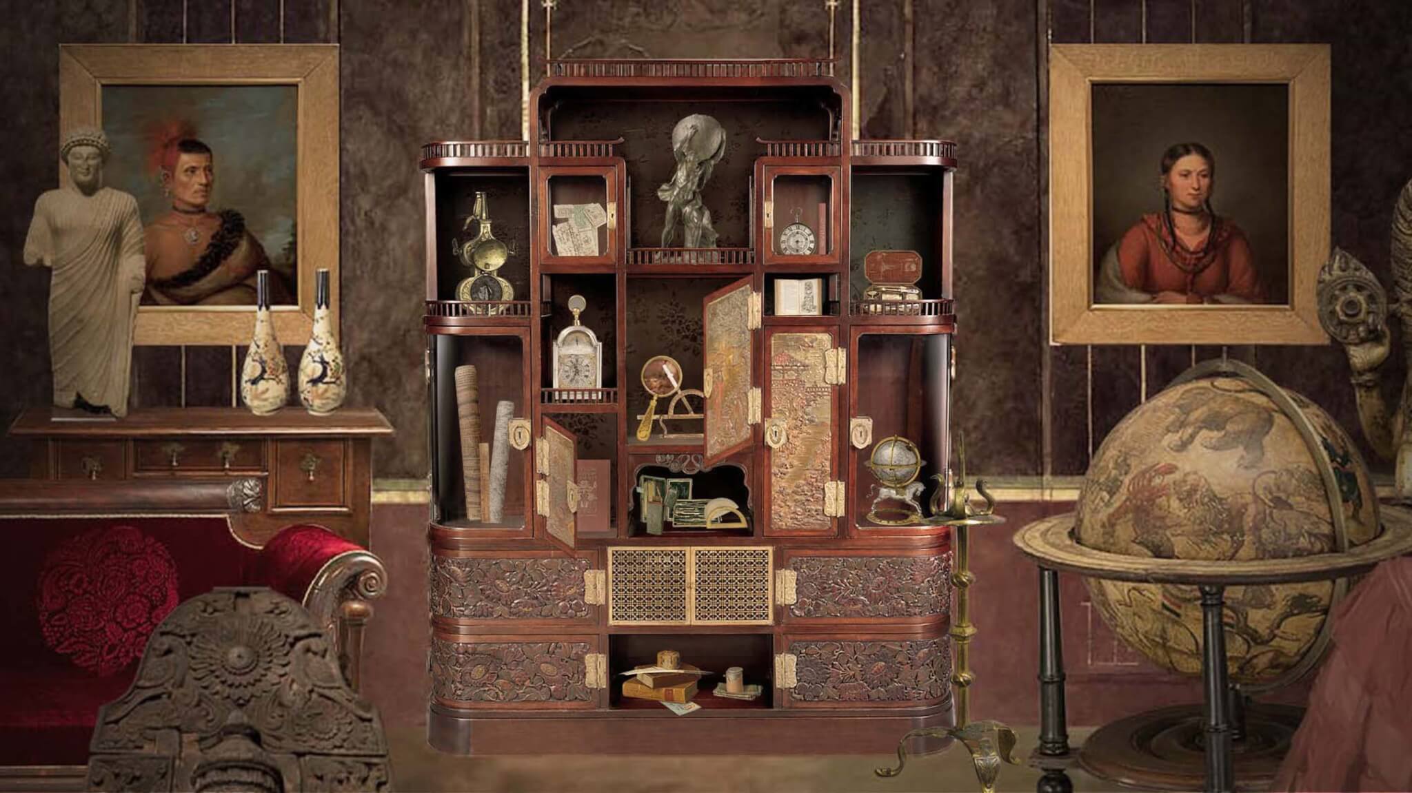 collage of museum cabinet
