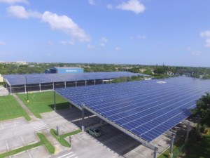 a solar panel-covered parking lot