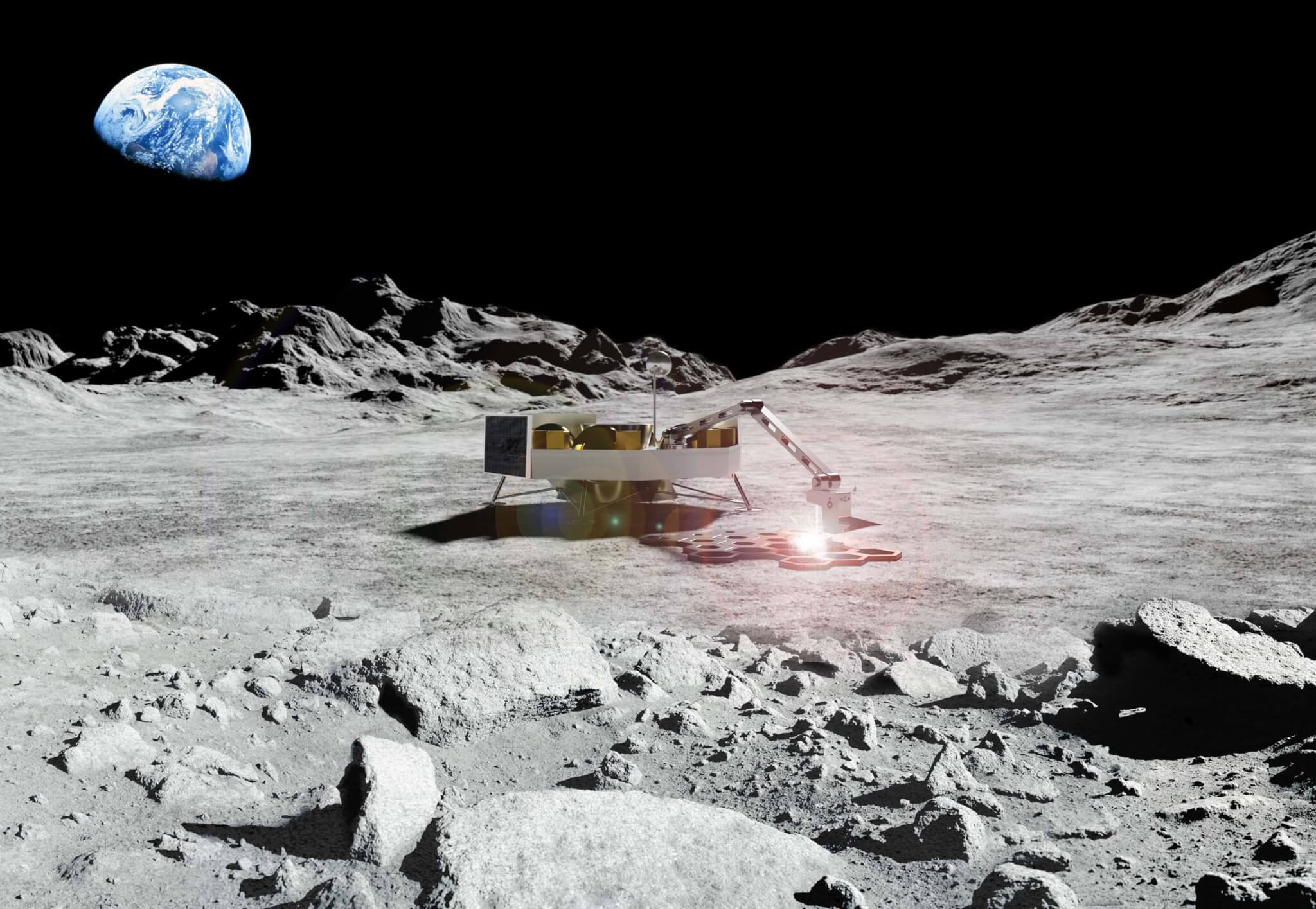 rendering of construction happening on moon surface