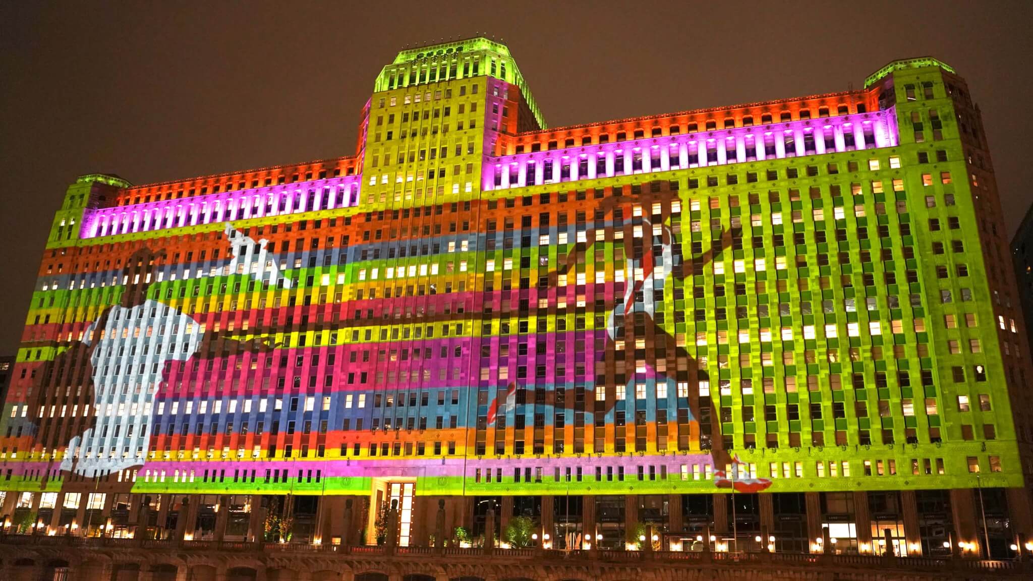 light projection on building facade