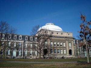 exterior of sibley hall at cornell university with its white domed roof