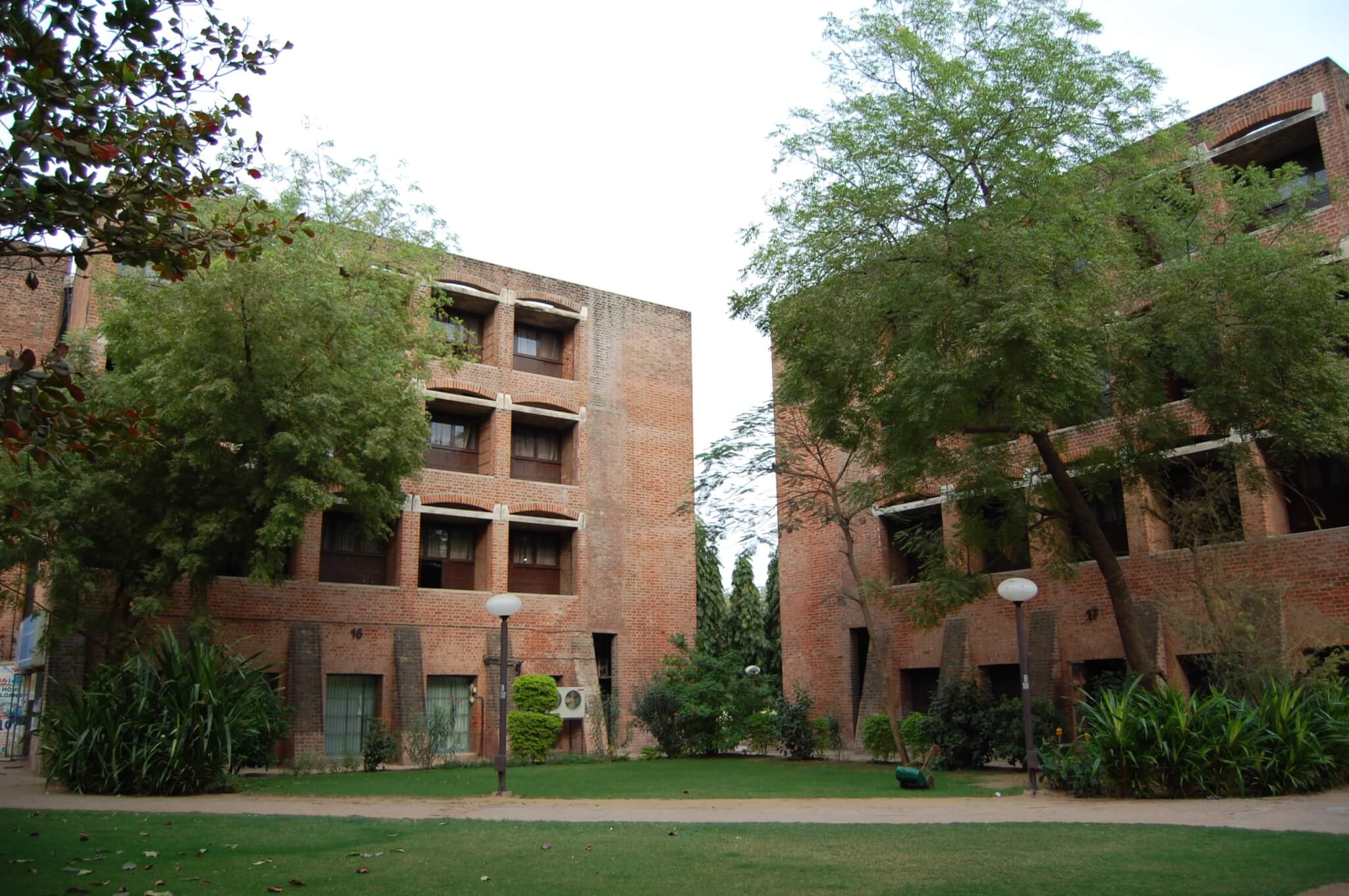 brick and concrete buildings showing wear in Ahmedabad, India