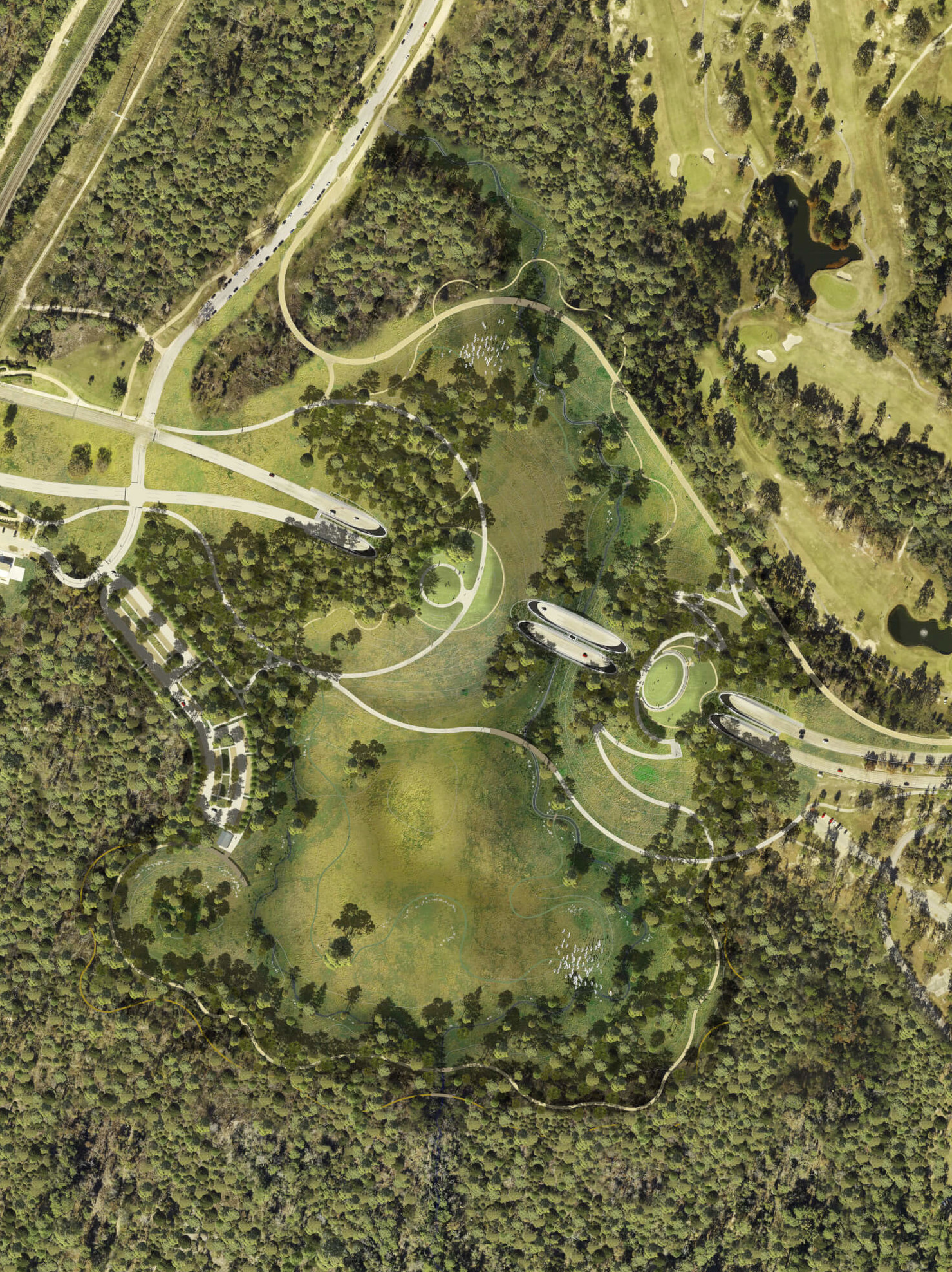 site plan a large park with a land bridge under construction in houston