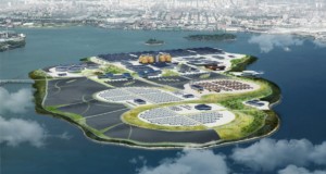 rendering of rikers island in nyc with solar arrays and more