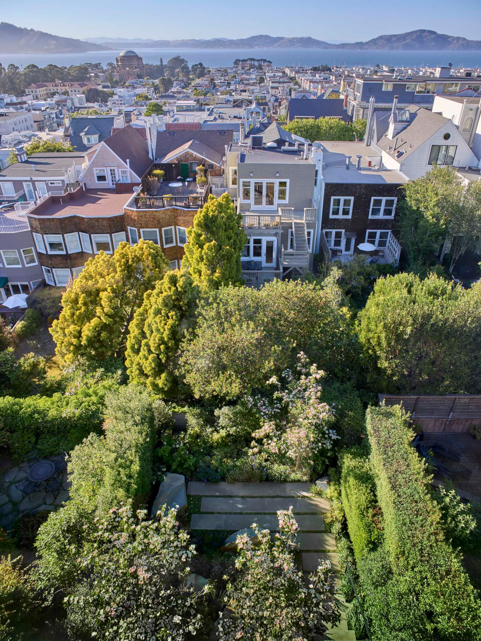 aerial view of backyard garden