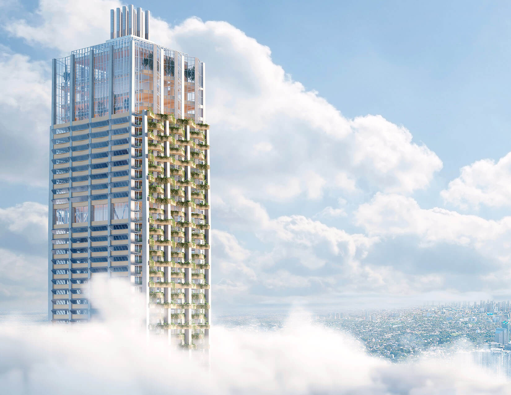 rendering of building reaching to clouds
