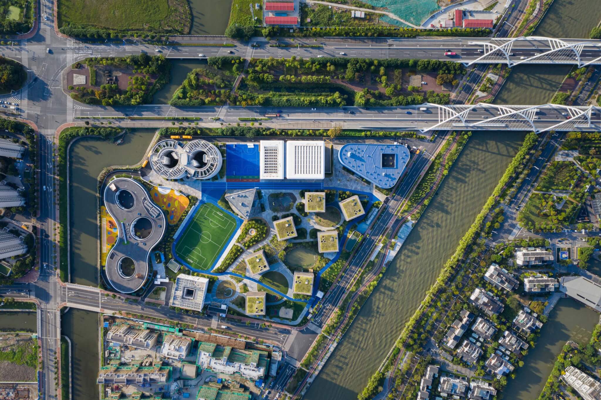 aerial view ofShanghai Qingpu Pinghe International School campus