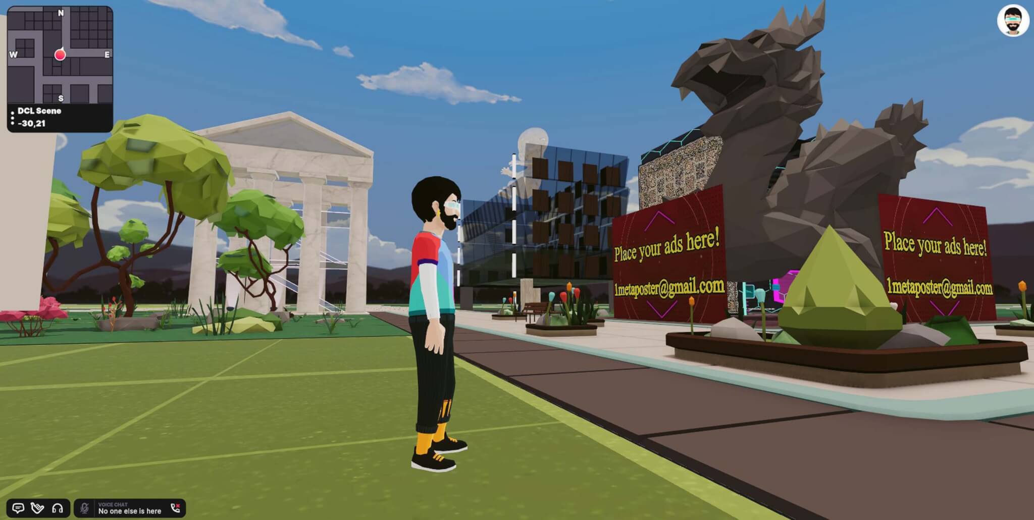 man stands in front of empty billboard in the metaverse