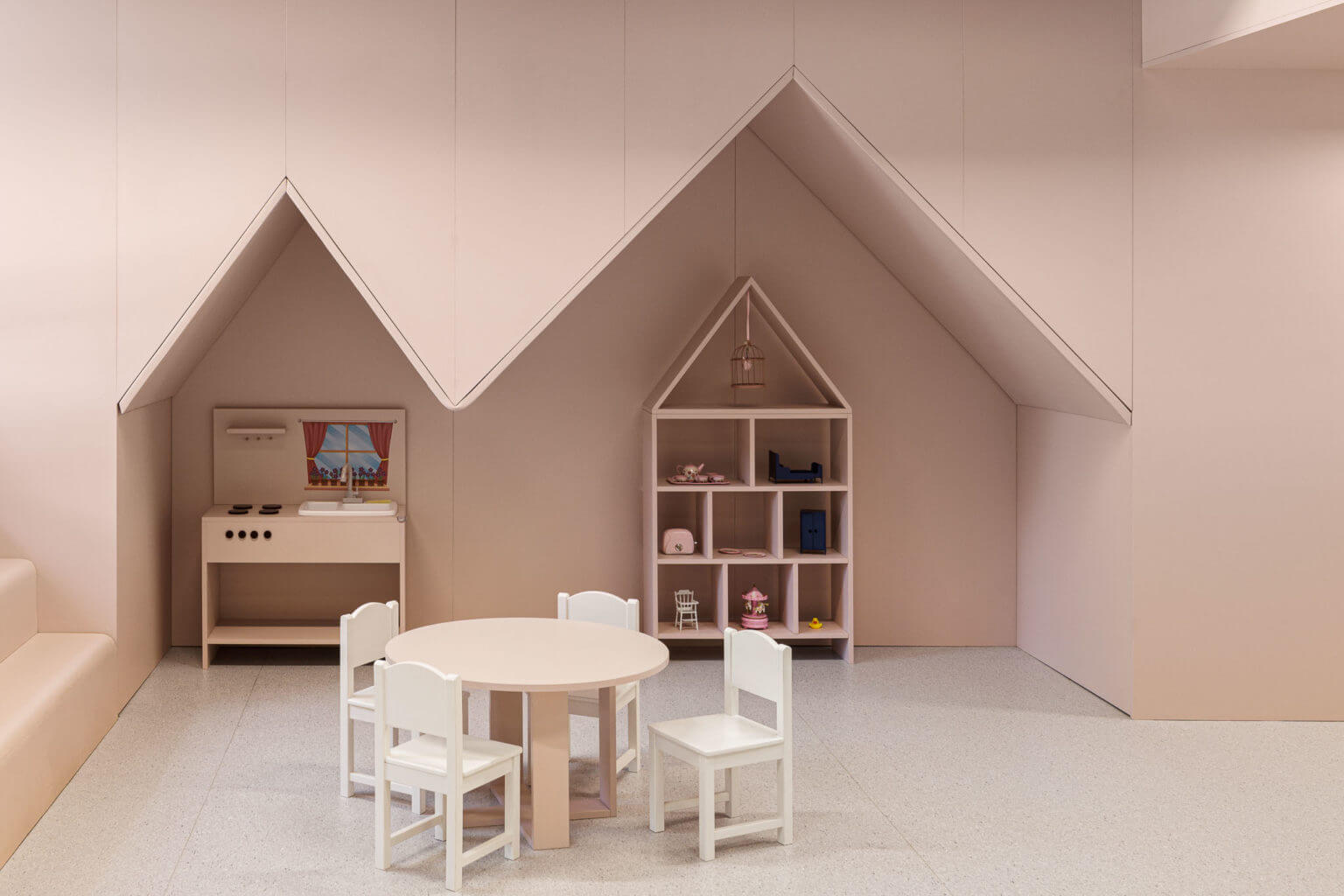 beige pink walls with gable shape