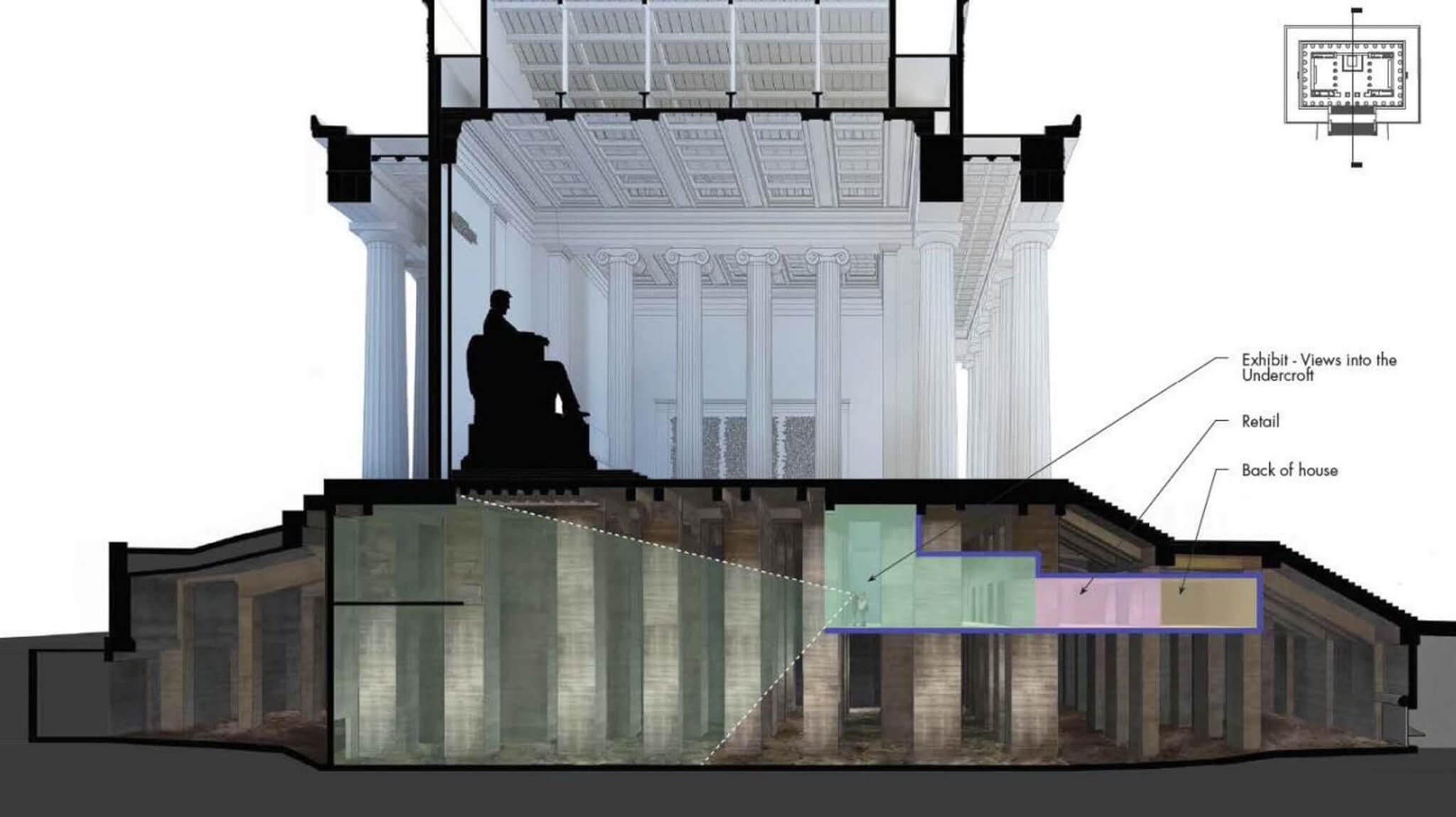 section rendering of underground exhibition space