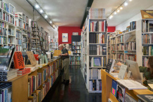 interior of bookstore with shelves