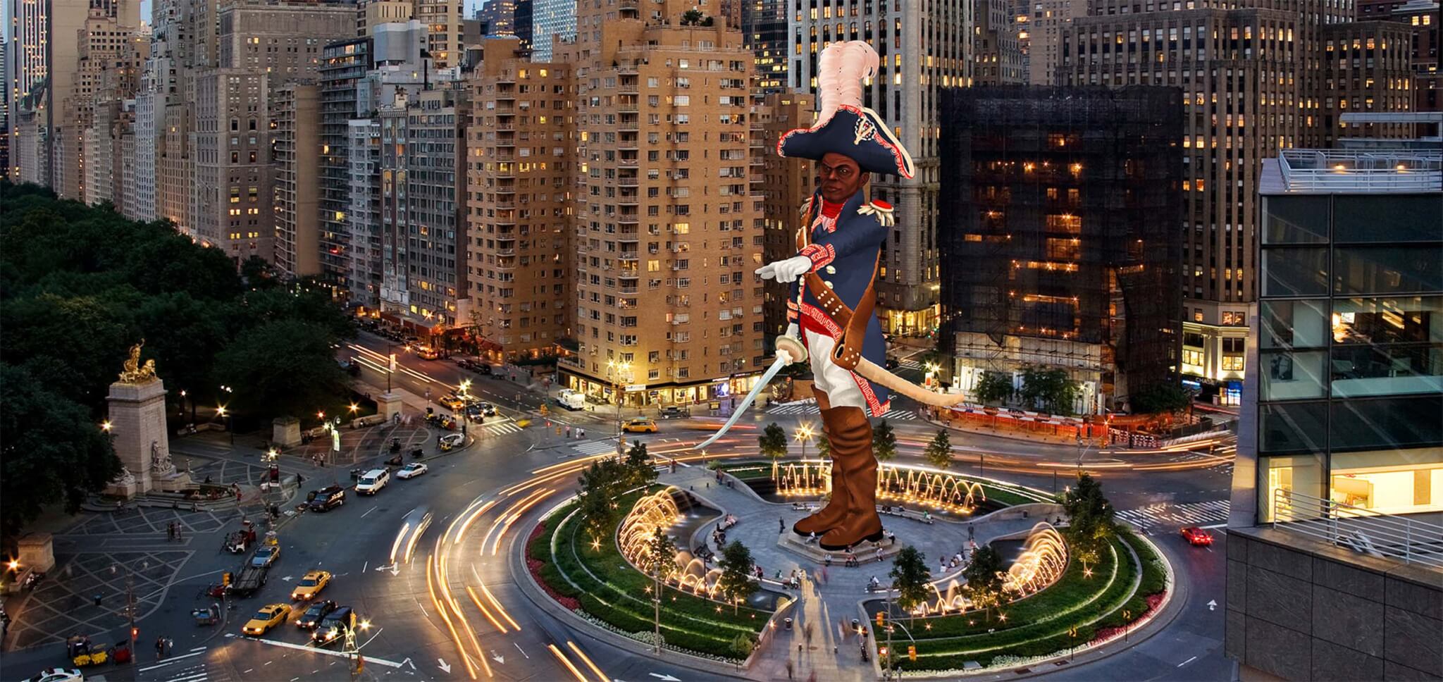 augmented reality of monument in columbus circle